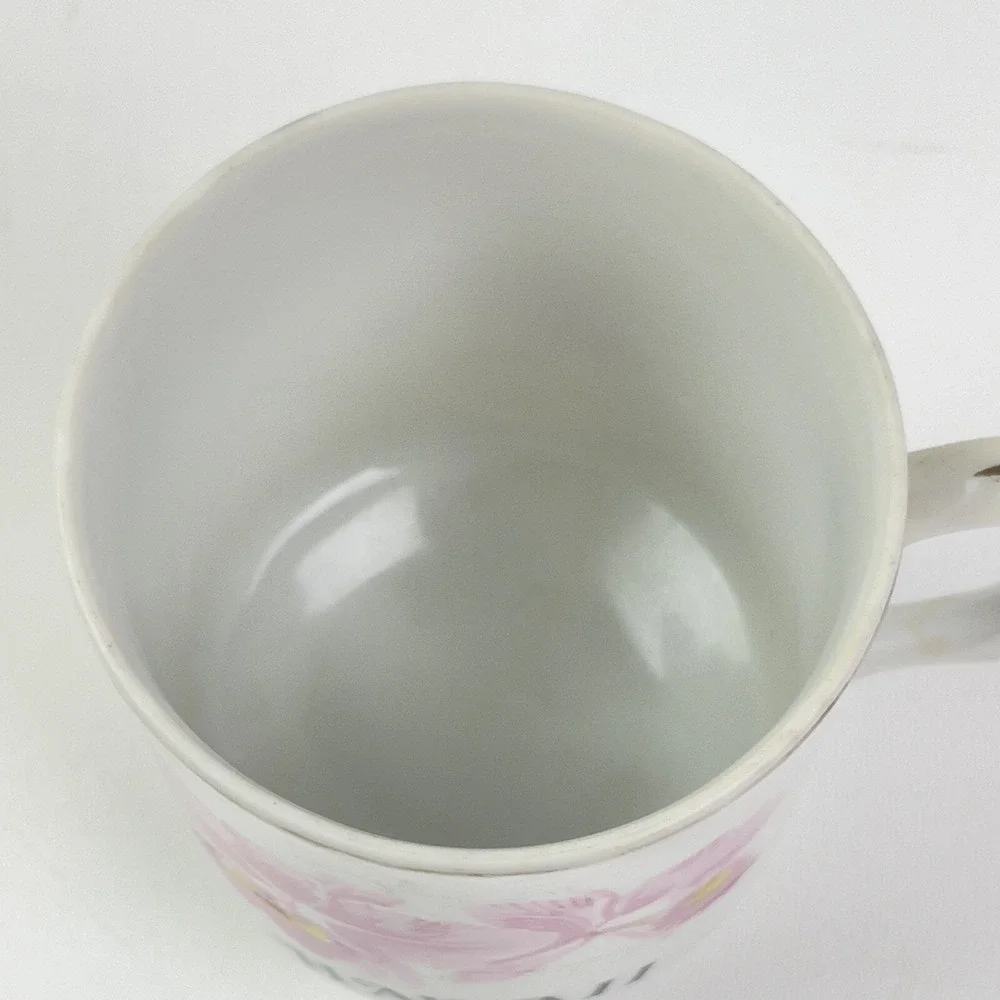 Vintage Souvenir Hawaii Pink Hibiscus Flower Gold Pedestal Coffee Cup Porcelain
